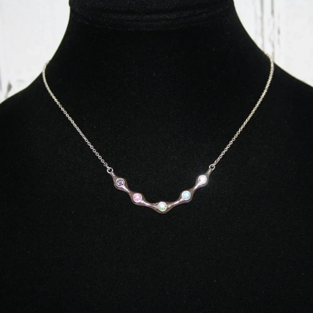 🌈 Silver & Colorful Rhinestone Necklace · 15”